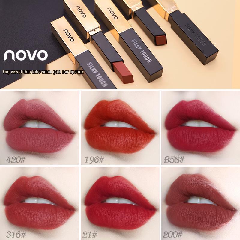 NOVO5266 Velvet Fine Matte Lipstick: Moisturizing & Hydrating Little Gold Bar with Net Red Square Tube