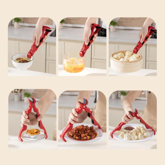 Anti-Scald Dish Clip 3-in-1 Multi-Functional Hot Plate Gripper Bowl Plate Clamp Bottle Opener Heat Resistant Silicone Kitchen Tool with Non-Slip Grip