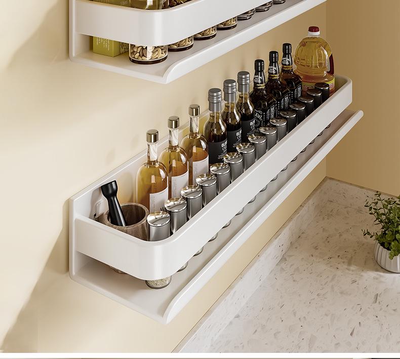 Väggmonterat köksställ i krämstil: Stansfri Vit Multifunktionell Förvaring för Kryddor och Kondiment
