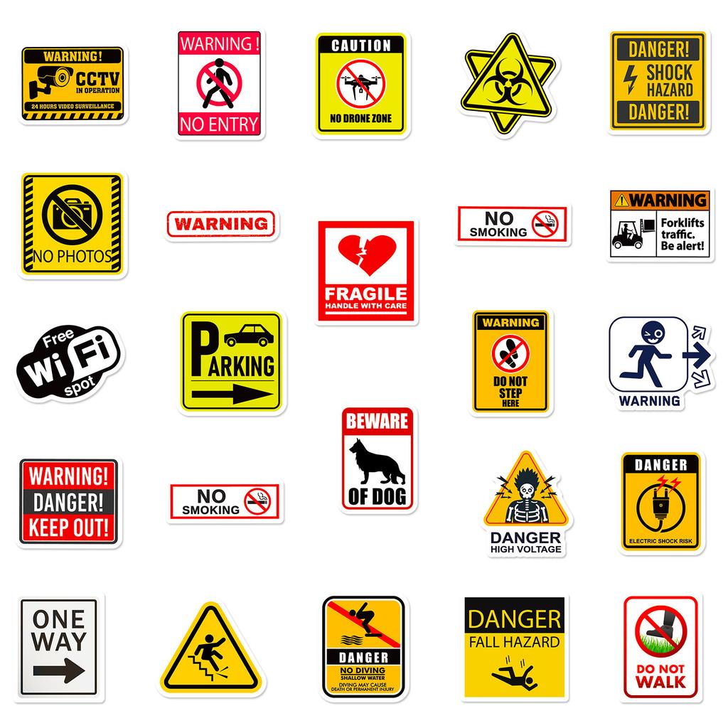 50 Realistic Warning Signs Recognition Children'S Stickers English Early Childhood Education Stickers