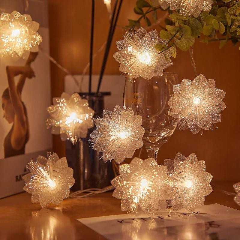 1000mah LED Fiber Optic Fairy Light Battery-operated Garland Christmas Decoration Party New Year's Decor Artificial Flowers