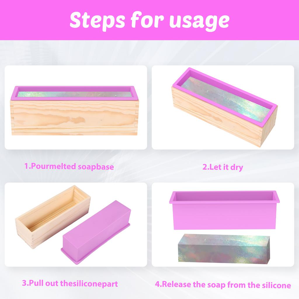 2 Stück Silikon-Seifenform 41oz Rechteckige Silikon-Seifenform mit Holzkiste Leicht zu entformen für Seifenherstellungs-Enthusiasten & Anfänger