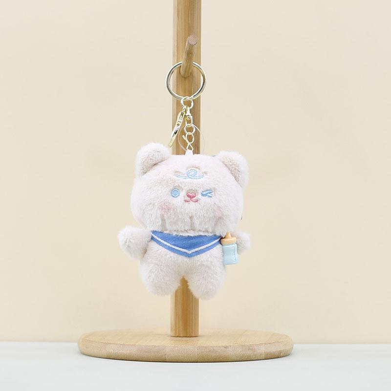 Cartoon Plush Cute Bear Doll Keychain Soft And Cuddly In Light Gray Blue Pink White