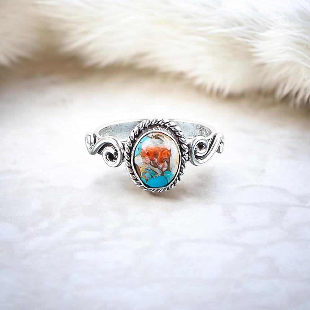 

Драгоценный камень Спини Ойстер Ювелирные изделия из стерлингового серебра 925 ручной работы Кольцо для мужчин/женщин Подарок RR-14-22 13