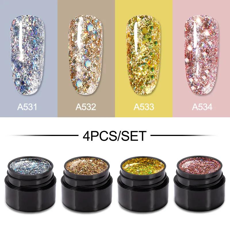 ROSALIND 4PCS Gel Nail Polish Lot Set Glitter Nail Gel Polish Soak Off UV Nail Polish Gel Set