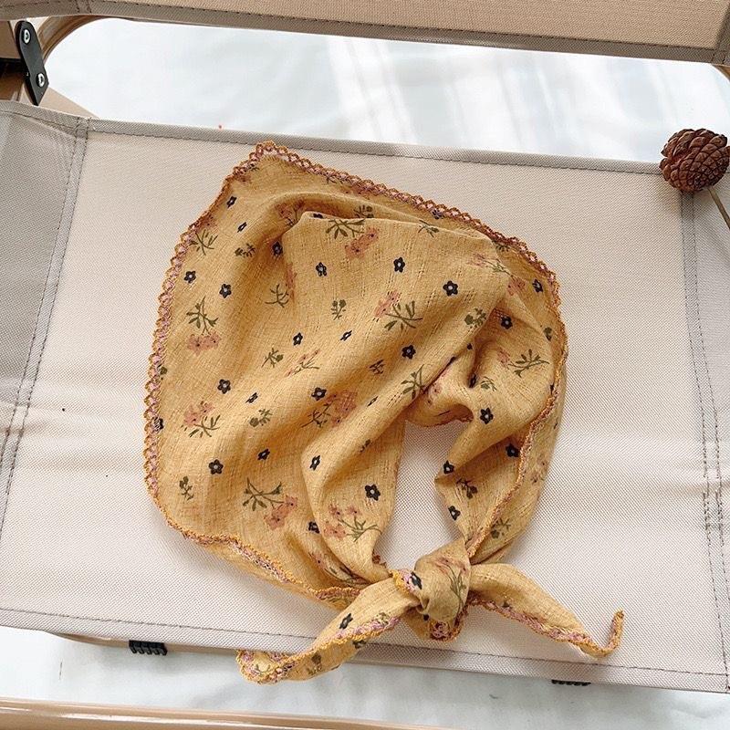 2025 Pastoral Style Lace Triangle Scarf & Plaid Ribbon Hairband