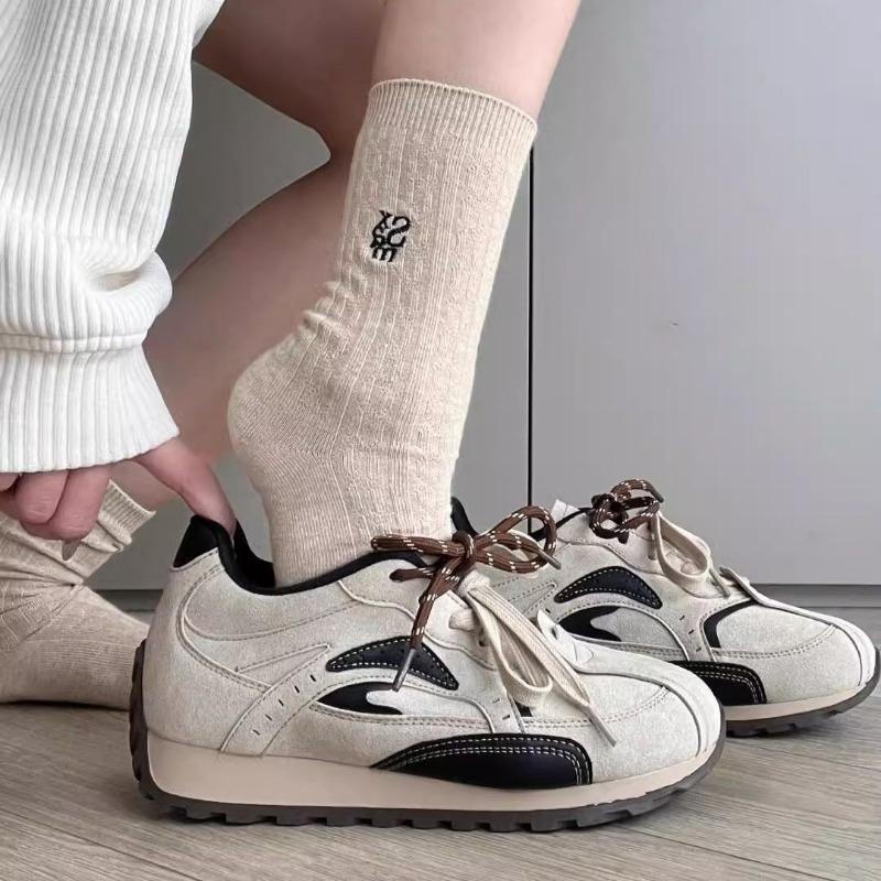 Color matching lace-up increases the height of leisure sports autumn new niche versatile retro students