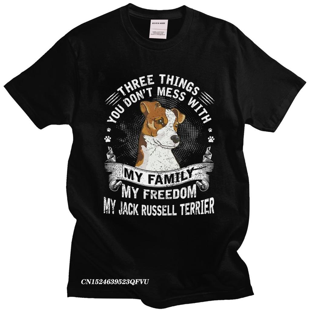 Retro Jack Russell Terrier Tshirt Three Things You Dont Mess With Oversized Cotton TShirt Aesthetic Dog Owner Camisa Tee Shirt