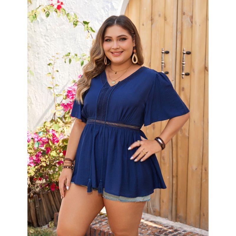 

Women Casual Shirt Big Size XL-4XL V-neck Ladies Tops plus Size Clothing Tibetan Blue 4XL
