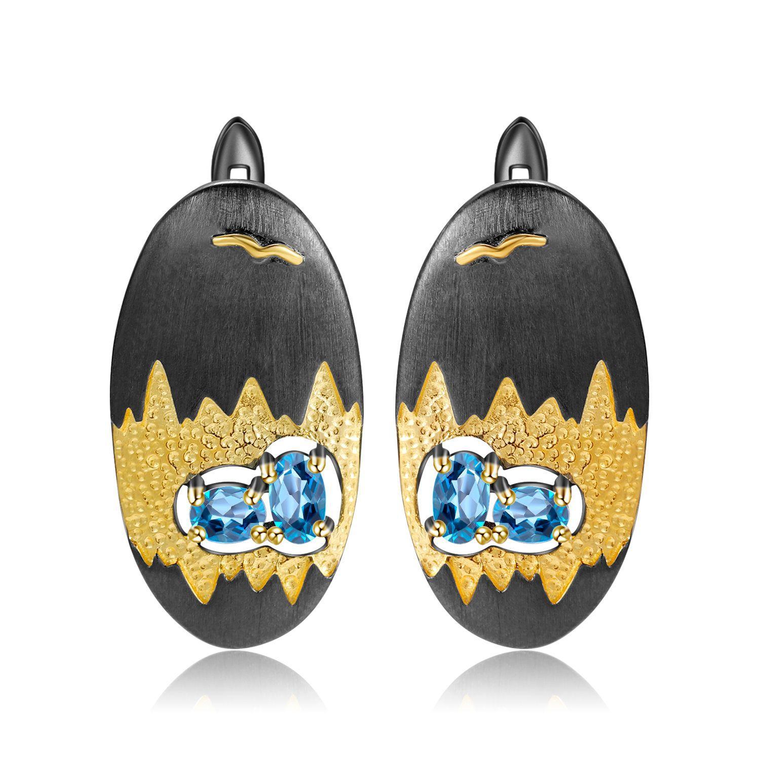 

Оригинальные дизайнерские серьги итальянского ремесла, ландшафтный дизайн, высококачественные серьги-гвоздики из серебра 925 пробы с натуральным топазом