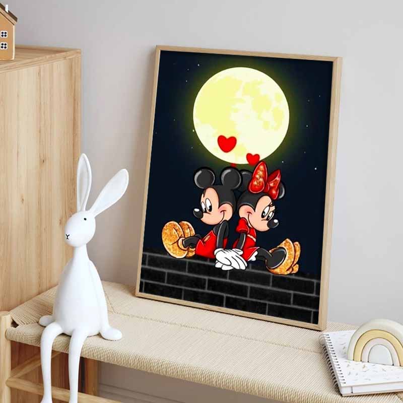 Disney Diamond Painting 5D Mickey and Minnie Moonlit Romantic Illustration Cartoon Movie Cross Stitch Embroidery Handmade Gift Home Decoration