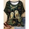 Plus Size Casual Crew Neck Short Sleeve Cartoon Animal Print T-Shirt - Soft Stretch Polyester Fabric Spring and Summer Womens Relaxed Fit Clothing