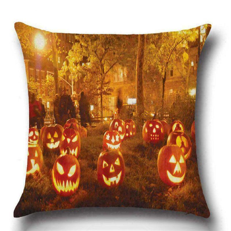 Cotton Linen Halloween Sofa Decor Cushion Cover With Stylish Pumpkin Design