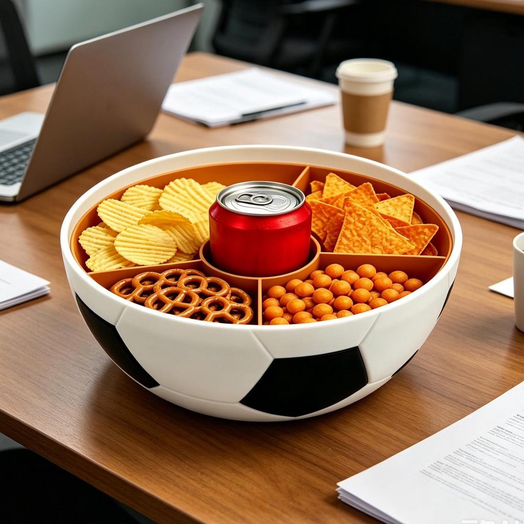 Serving Bowls Soccer Pattern Snack Serving Tray with Divider Candy Bowl for Watching Football Match Kitchen Picnic Party Buffet