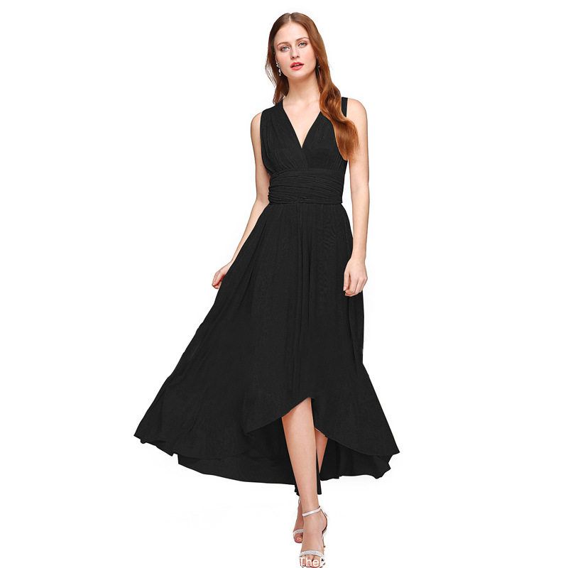 EBay Independent Station European and American Hot Multiple Wear Cross Front Short Back Length Open Back Sexy Bandage One-Piece Dress Long Dress Black XL