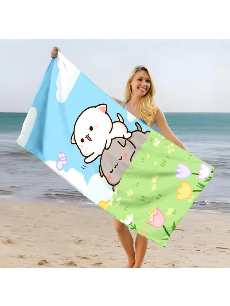 Süßes Cartoon Bubu Dudu 1 Stück Bedrucktes Strandtuch, Weich, Saugfähig & Leicht für Urlaub/Reise/Baden/Schwimmen/Yoga/Fitness