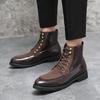 Men's European-American Leather Knight Boots: Large Size, Fashionable, Casual, Thick Sole, Height-Boosting, Winter-Autumn Dr. Martens Style.
