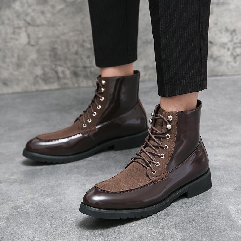 Men's European-American Leather Knight Boots: Large Size, Fashionable, Casual, Thick Sole, Height-Boosting, Winter-Autumn Dr. Martens Style.