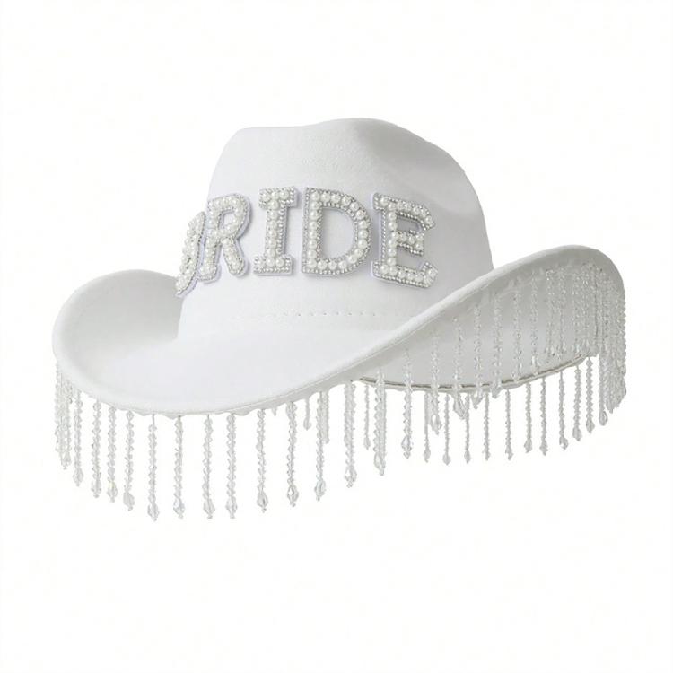 Bride To Be Fringed Hat for Women Cosplay Costume Cowboy Hat Bachelorette Party Headwear Wedding Celebration Headpiece