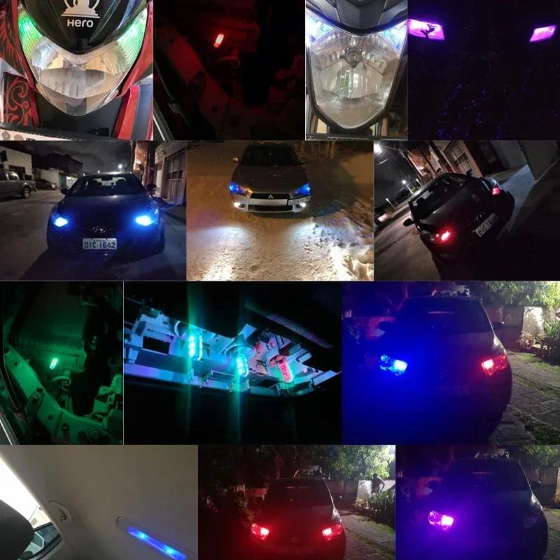 T10 W5W Silicone RGB 5050 6SMD LED Side Wedge Light Dome Reading Bulb Flash Lights Remote Control for Car Motorcycle Amagi