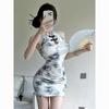 New Chinese-style improved cheongsam dress women's summer neck-hanging printing slim-fitting hip-wrapping short skirt retro national style young