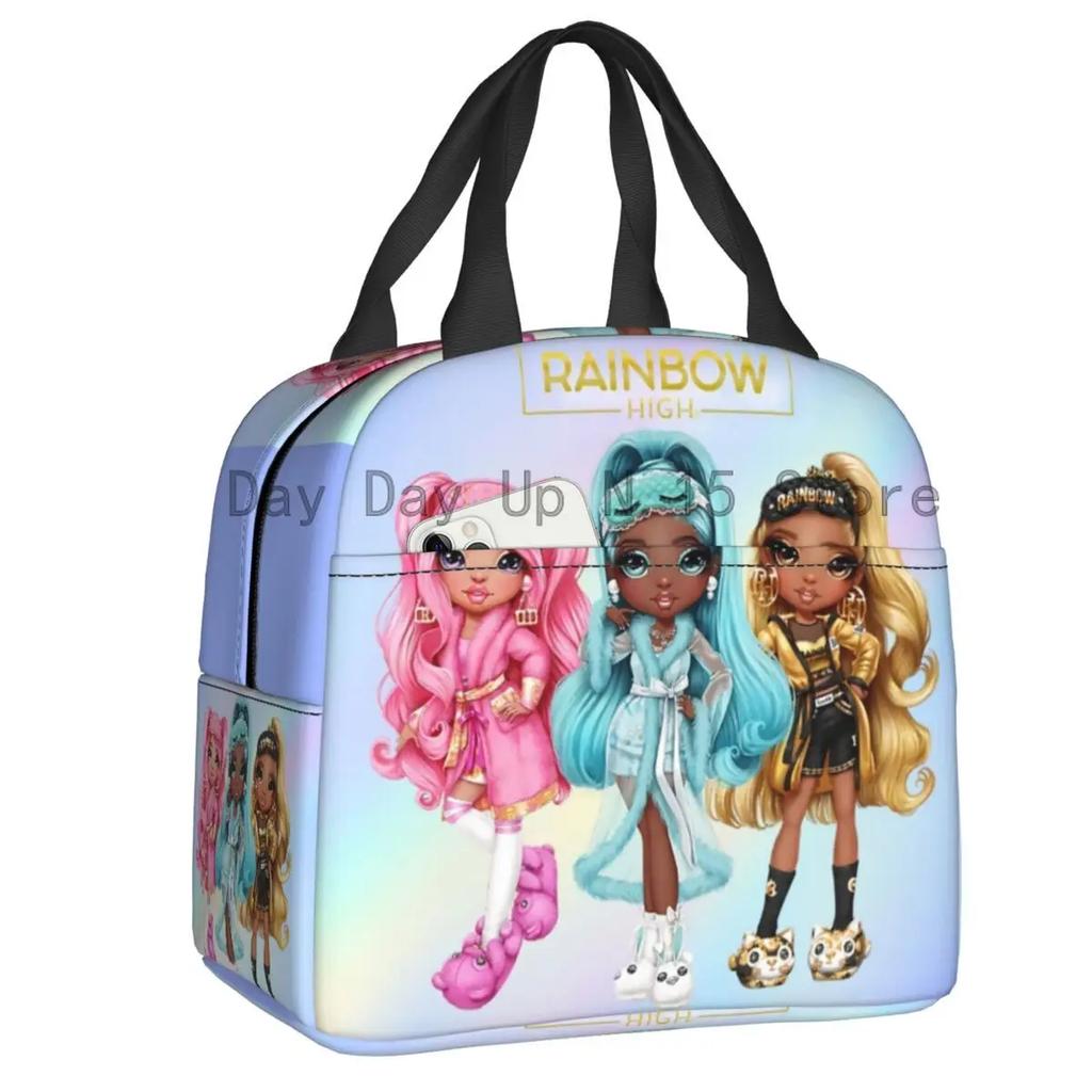 Rainbow High Insulated Lunch Bag for Outdoor Picnic Cartoon Anime Tv Portable Thermal Cooler Lunch Box Women Kids