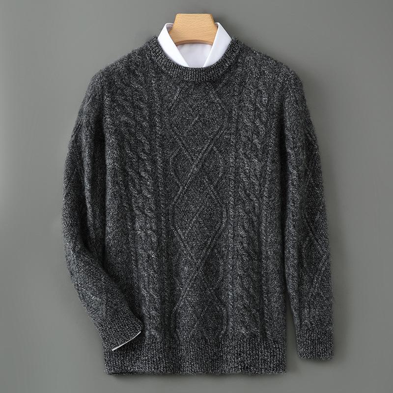 Men's Wool Round Neck Sweater - 2025 Fall/Winter Fashion Knitwear, Casual Loose Fit, Thickened Base Layer