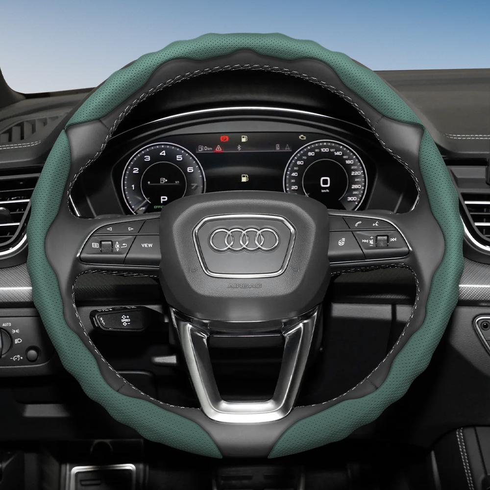 Funda para Volante para Audi, Diseño Deportivo Ondulado, Cuero Transpirable, Segmentada, Antideslizante, Absorbente de Sudor, Funda Protectora A4 B8