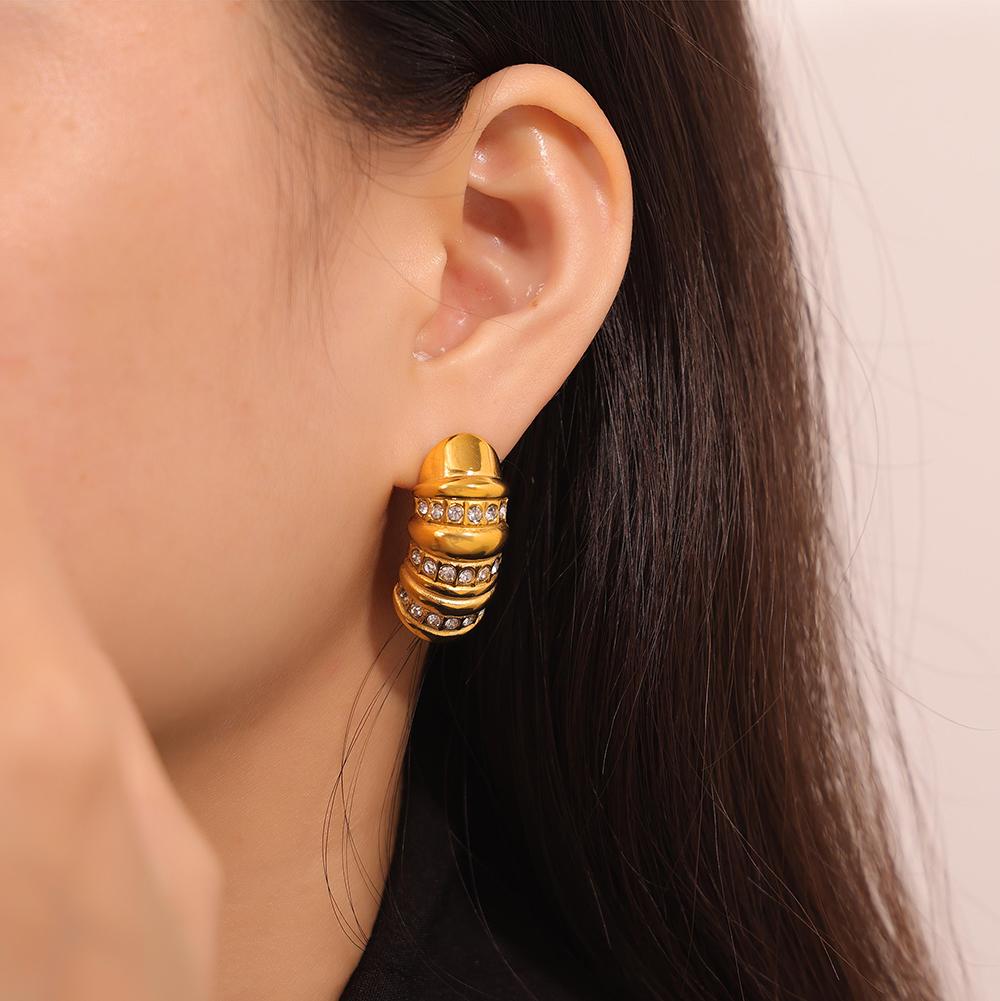 

Vintage Stainless Steel Croissant Dangle Earrings For Women Zircon Gold Plated Drop Earrings Waterproof Wedding Female Zircon