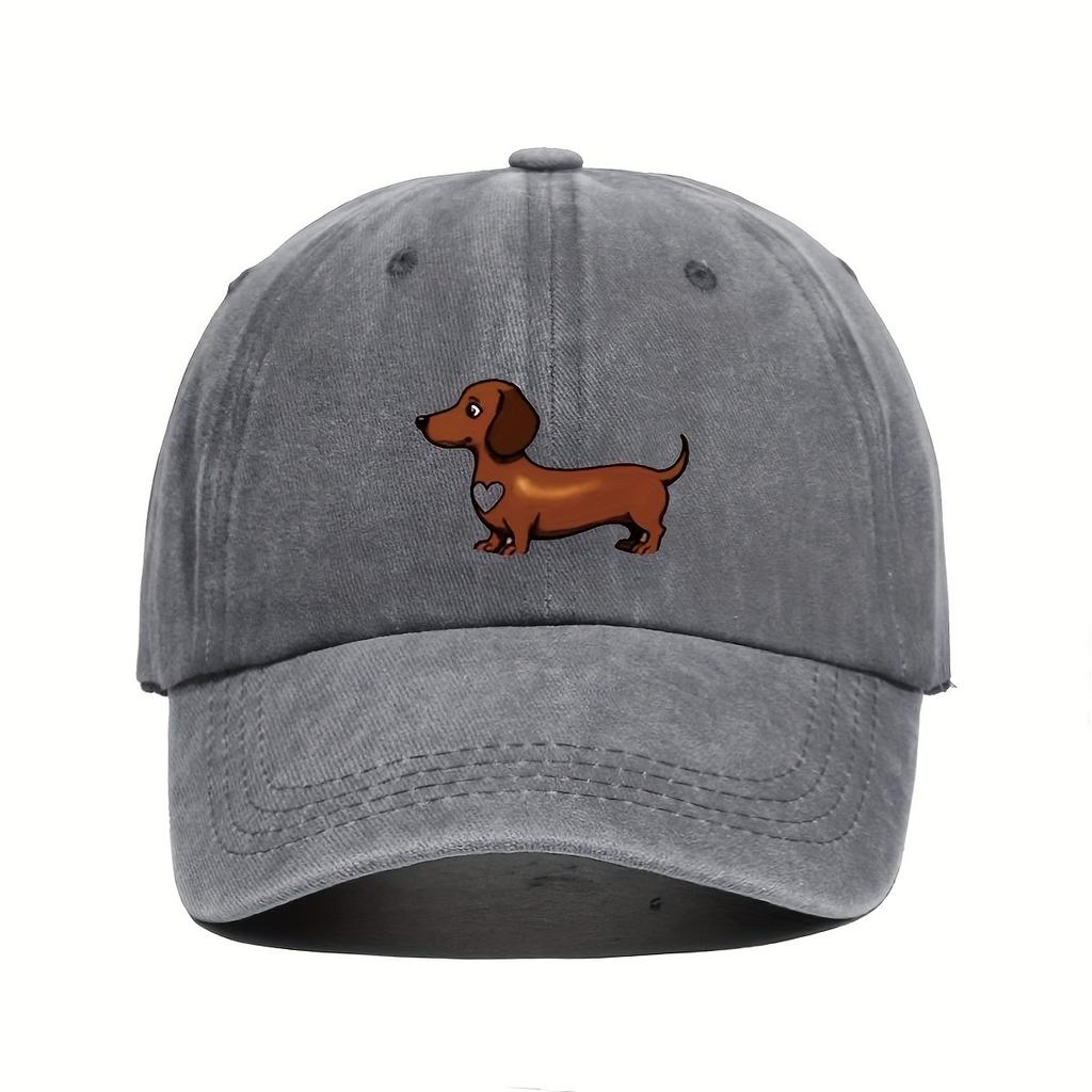 Dachshund Dog Print Washed Baseball Cap Unisex Cotton Adjustable Curved Brim Outdoor Hat