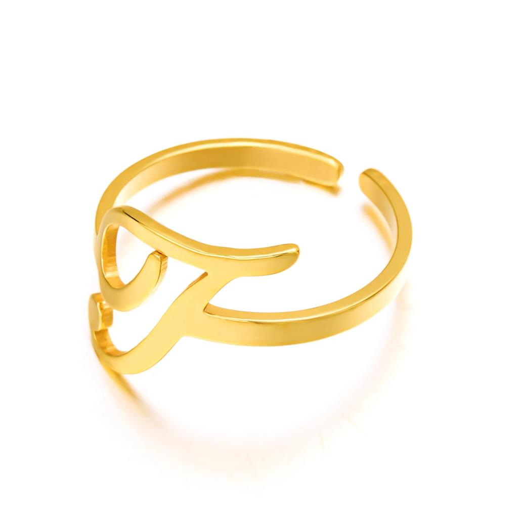 Initial Letter Rings for Women Gold Color Stainless Steel A-Z Letter Adjustable Ring Aesthetic Wedding Christmas Jewelry Gift