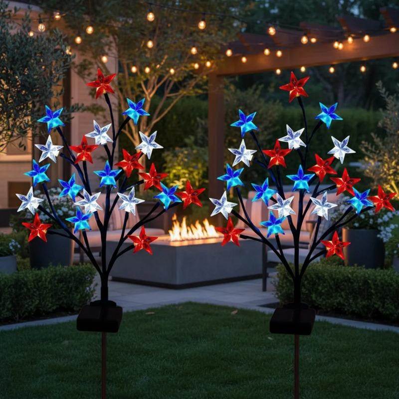 Red White Blue Solar Star Stake Lights Outdoor Waterproof LED Lawn Lamp for Yard Garden Patio Path Home Decorative Lighting