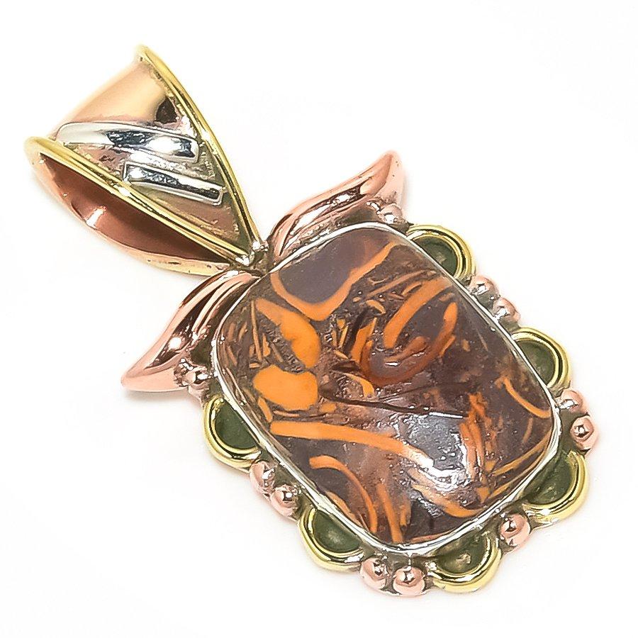 

Natural Maryam Jasper TwoTone 925 Solid Sterling Silver Gift Pendant 1.25 D7E36