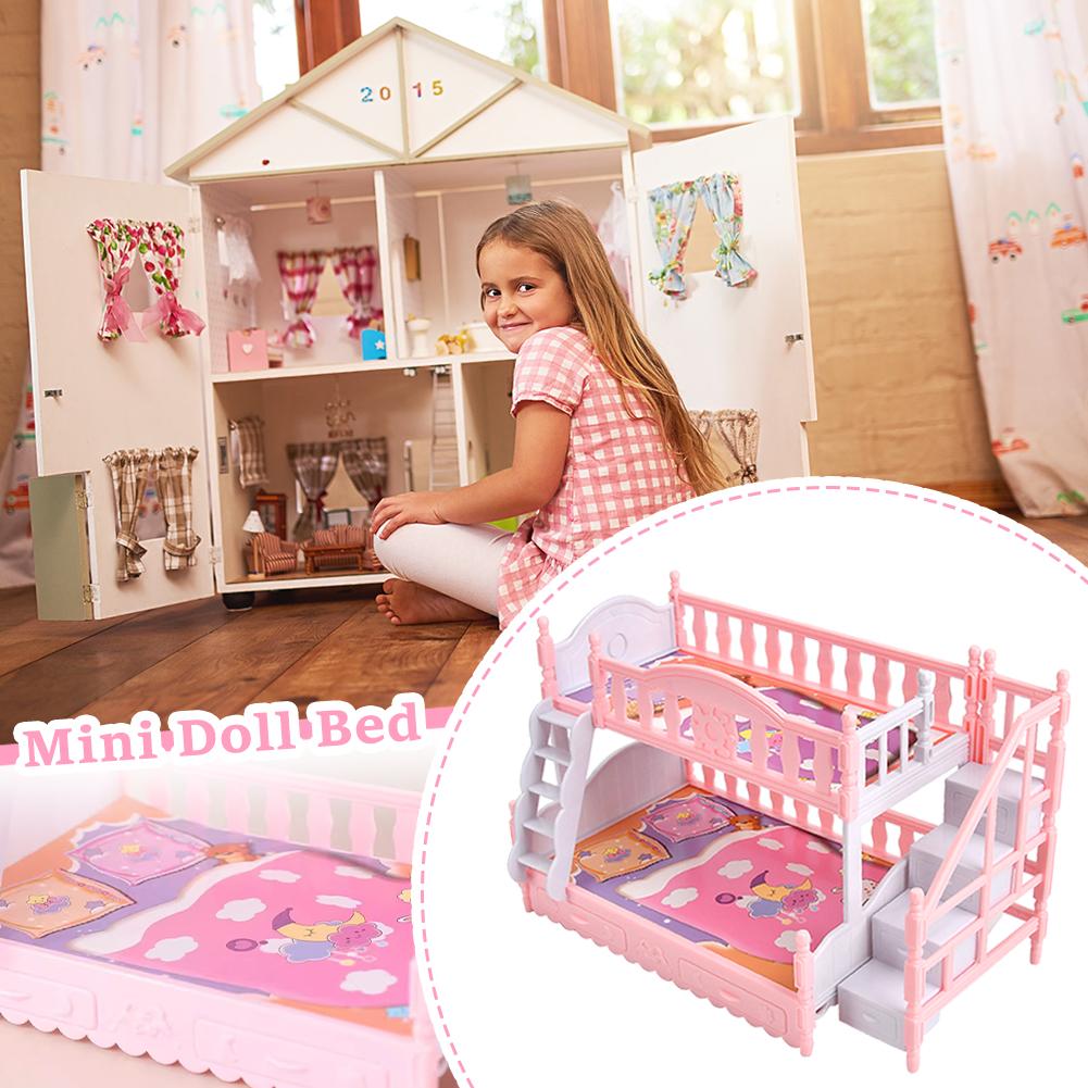 1 Set Mini Doll Toy Furniture European Style Bunk Bed Miniature Simulation Birthday Scene Doubl N2Z0