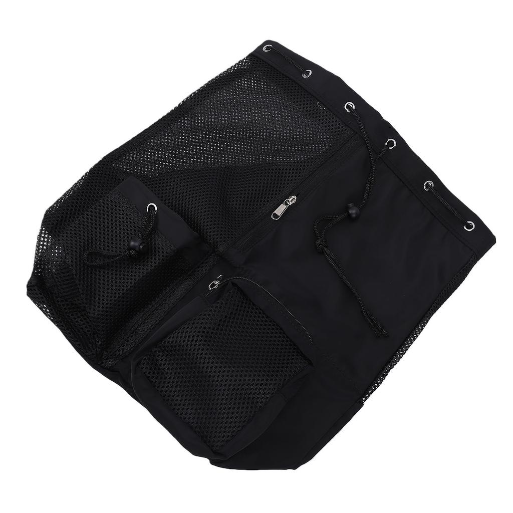 Swim Bag Oxford Cloth Mesh Drawstring Backpack Portable Beach Backpack for Cycling Swimming Surfing Black