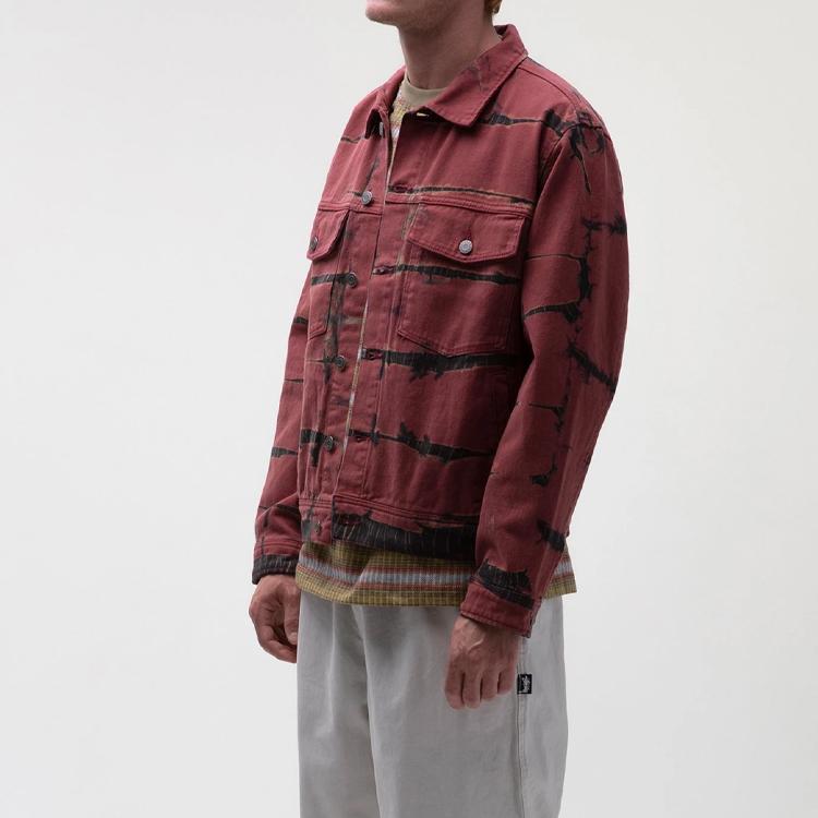Stussy Rip Dye Ranch Jacket American Vintage Tie-Dye Casual Jacket Unisex Jacket Red 115515