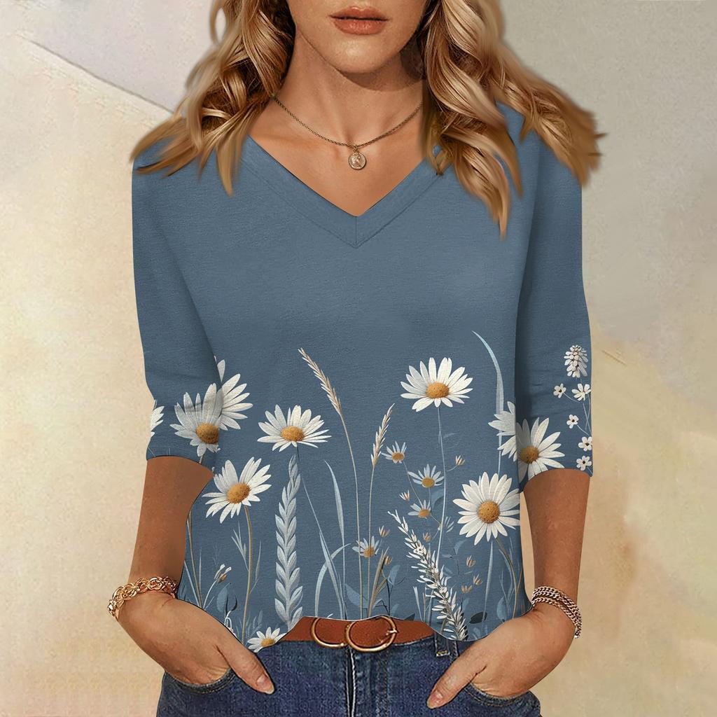 3/4 Sleeve Shirts For Women Cute Print Graphic Tees Blouses Casual Plus Size Basic Tops Pullover
