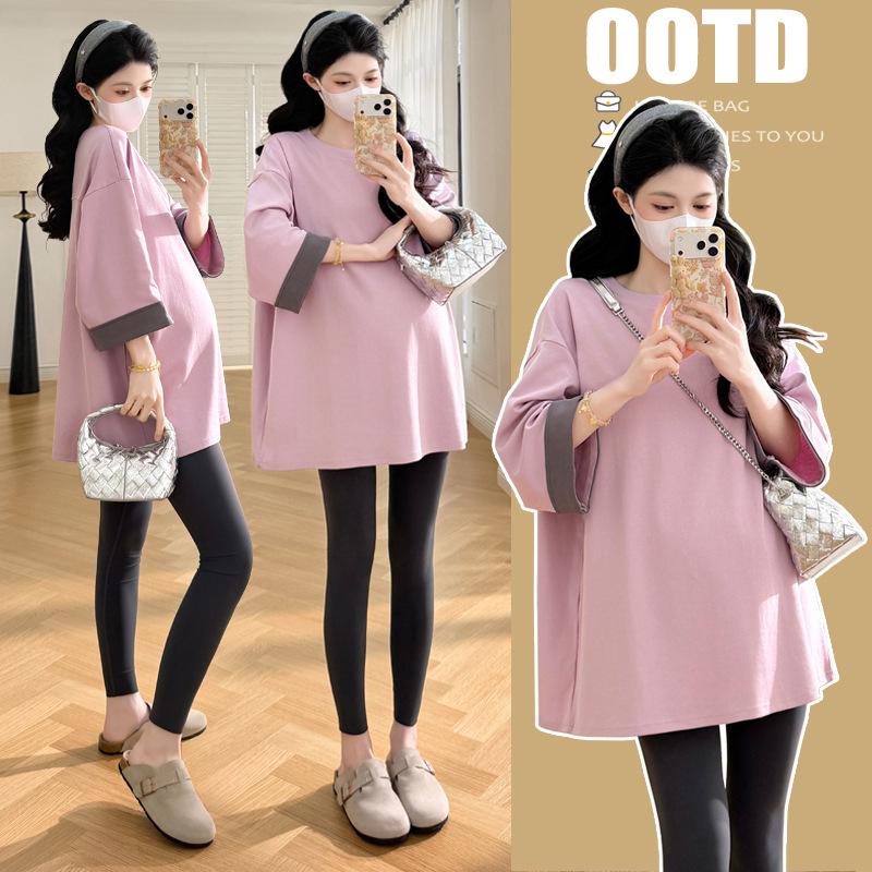 2026 Spring Maternity Loose-Fit Fashionable Three-Quarter Sleeve Plus Size T-Shirt 3XL