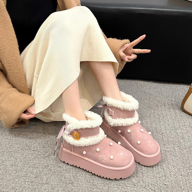 Thick and Cute Fluffy Warm Thick-soled Snow Boots Women's 2025 New Winter Northeast Piled Thickened Cotton Shoes