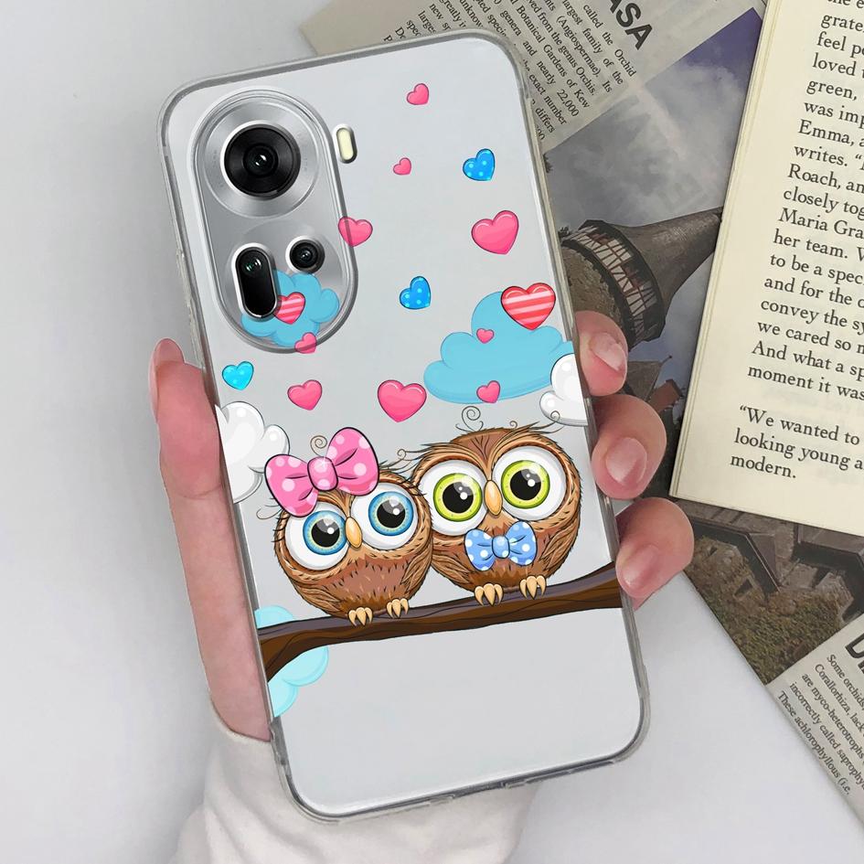 Kryty a pouzdra pro OPPO Realme P1 12 Lite Pro Find X7 Ultra Reno 11 Roztomilá sova kočka Průhledné pouzdro na telefon Ochranná fólie Měkké TPU silikonové pouzdro pro OPPO