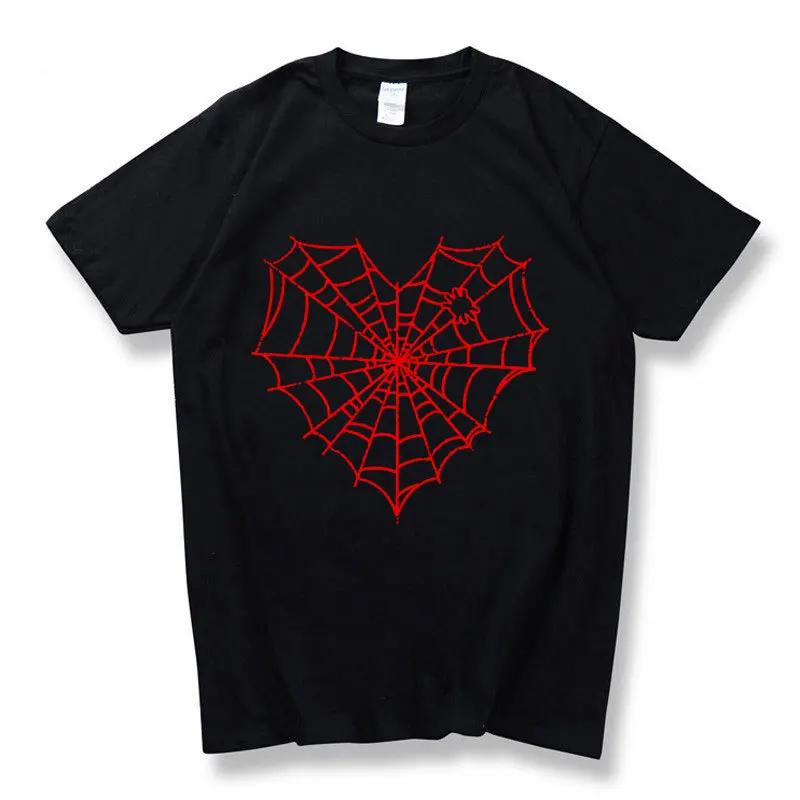 Dark Spider Web Printed Unisexs and Womens Casual Sports Tshirt Couple Modal Fabric Shortsleeved Top Streetwear Graphic Tshirts