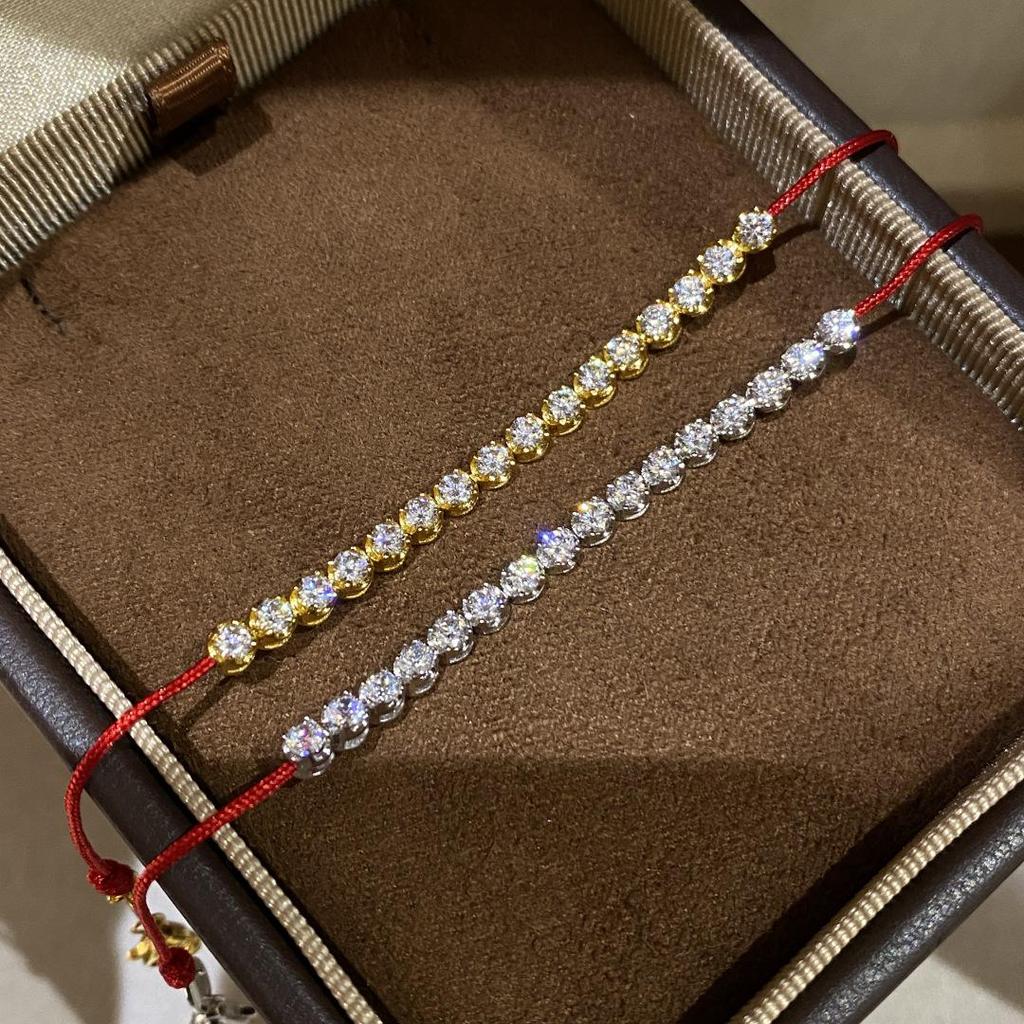 Bubble Diamond S925 Silver Red String Bracelet with 5A High Carbon Diamonds - Year of the Horse Jewelry for Women