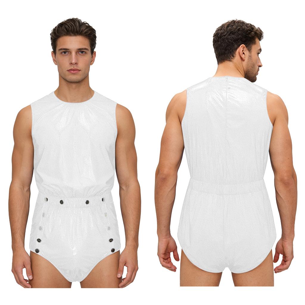 S-3XL Mens Waterproof Bodysuit Openable Crotch with Buttons Sleeveless Back Zipper Elastic Waistband One-piece Romper Jumpsuit for Clubwear Swimming