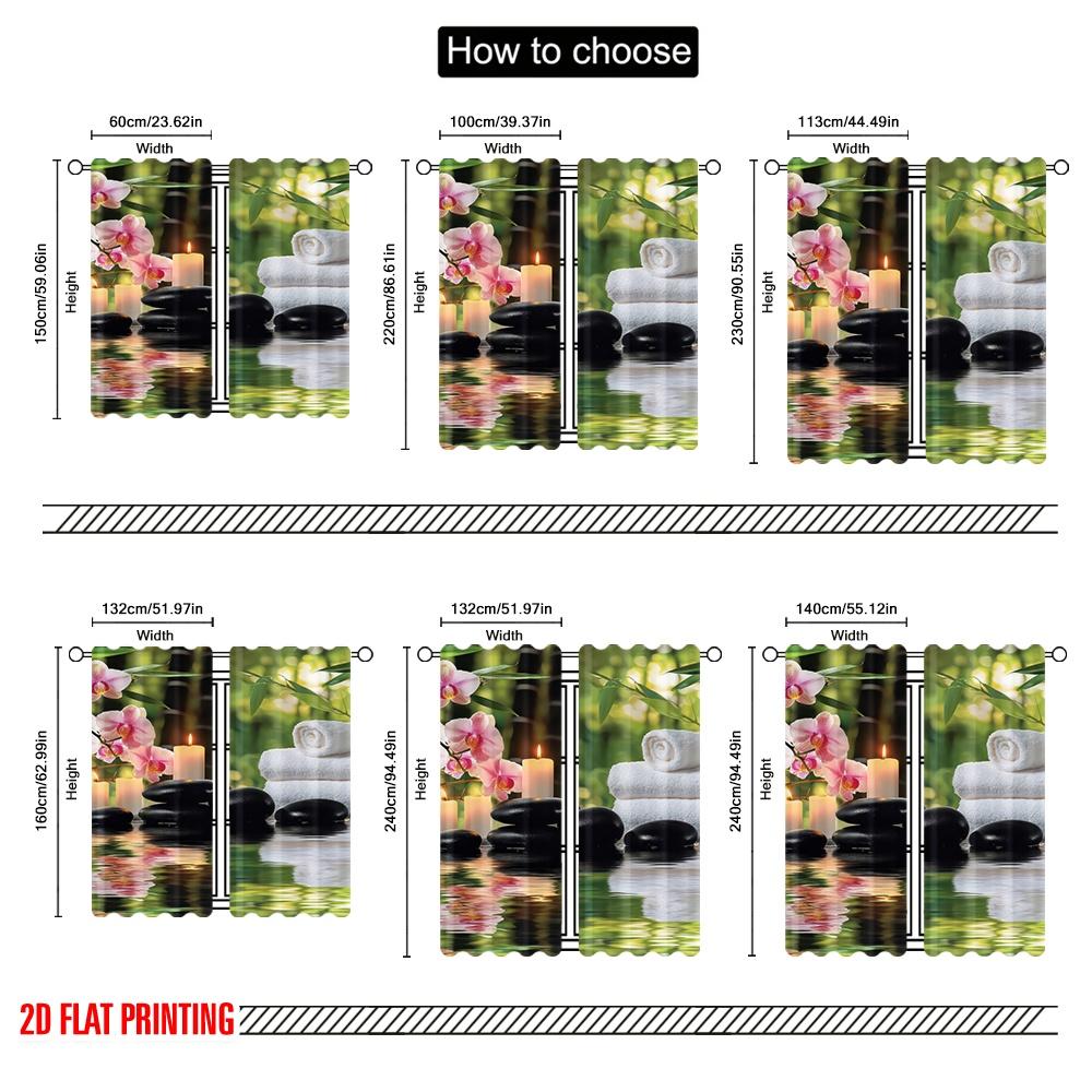 2Pcs Spa Curtains Massage Theme Candles Orchids And Stones In Garden Japanese Oriental Suitable For Living Room Bedroom Kitchen