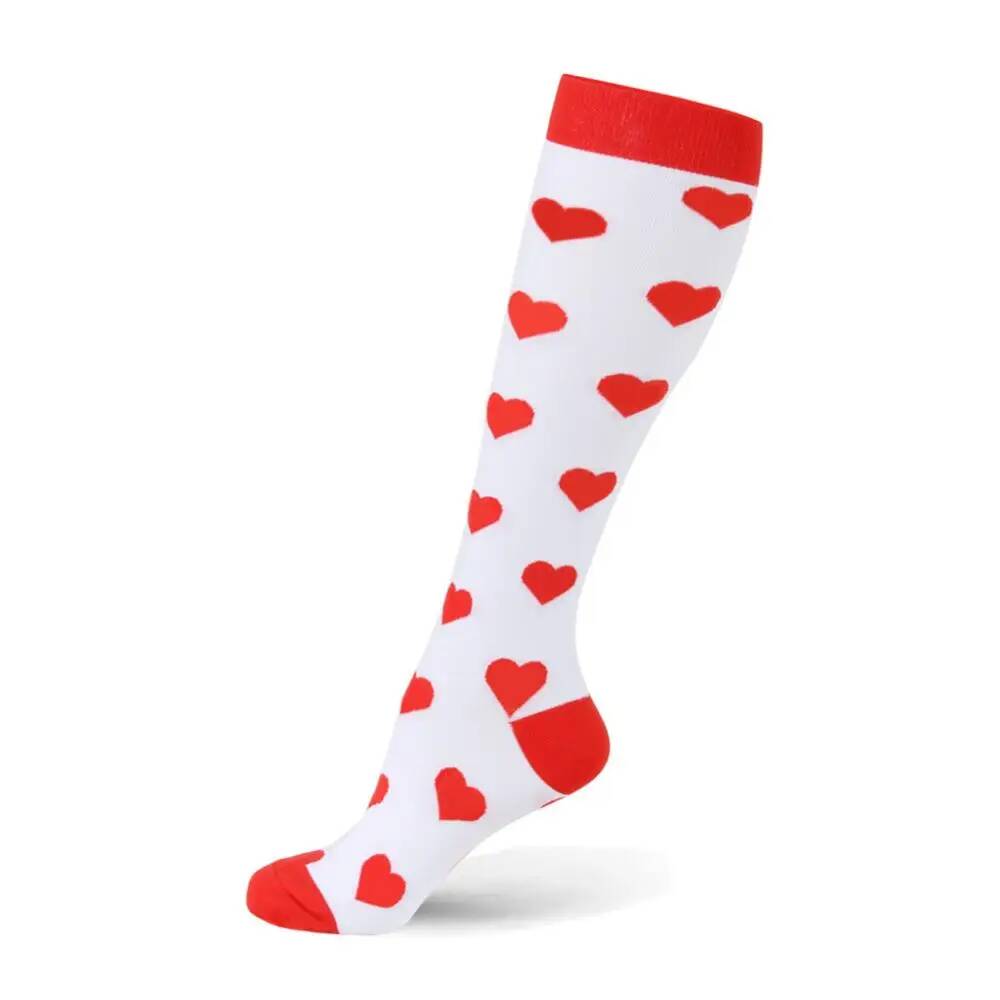 Compression Women Men Stockings Popular Love Pattern Stripe Lattice Star Compress Socks Running Sports Elastic Pressure