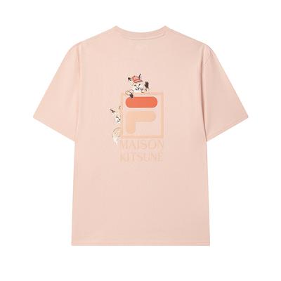Fila X Maison Kitsune Fox T-Shirt Colorful Fox Fashion Trendy Comfortable Versatile Casual Short Sleeve Unisex T-Shirts Rose-Deep-Pink F11U529101FPK