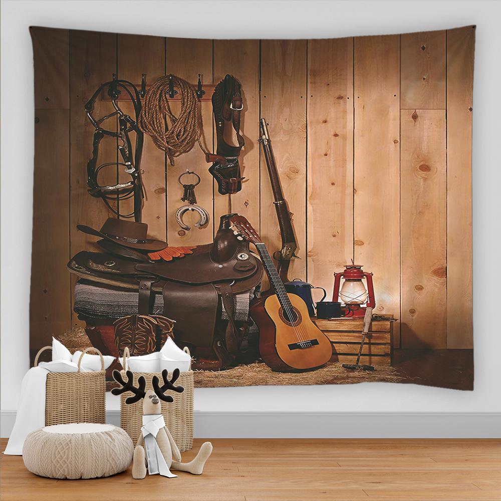 Wunderschöner Retro-Wandteppich aus Holz zum Aufhängen Musik Cowboy Wohnheim Wandstoff Heimzimmerdekor Wanddeko