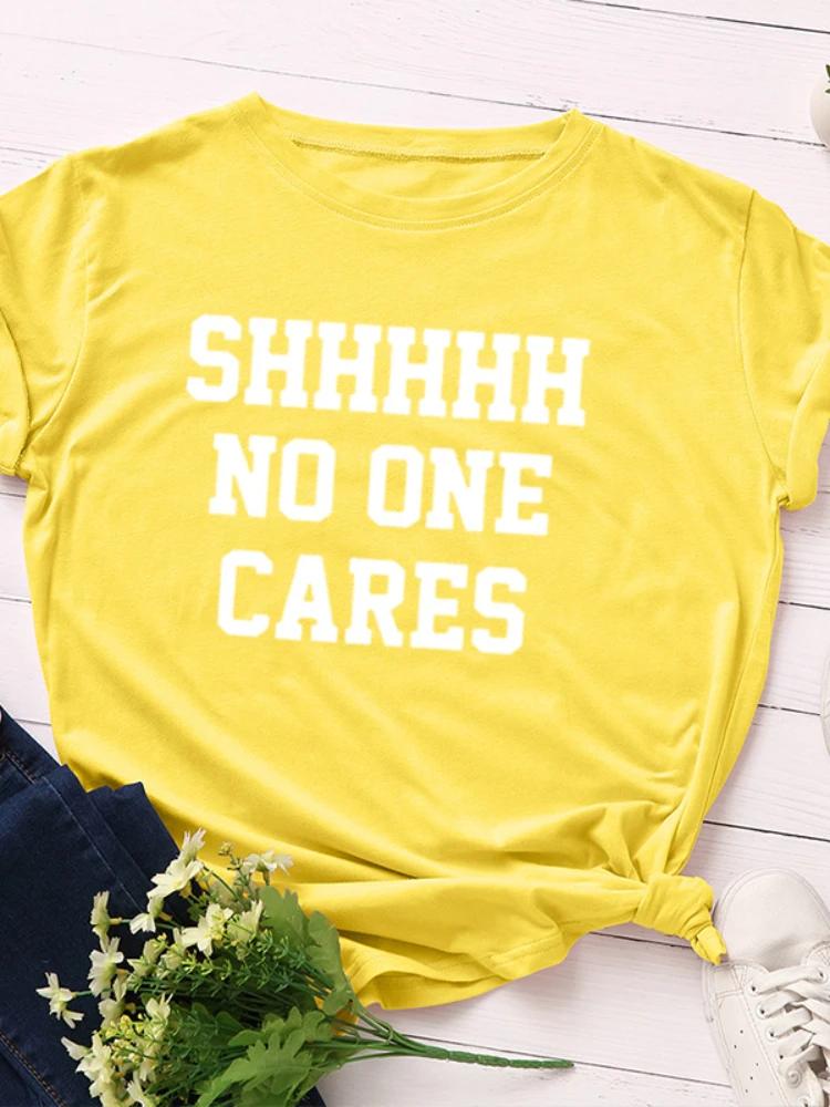 No One Cares Print Women T Shirt Short Sleeve O Neck Loose Women Tshirt Ladies Tee Shirt Tops Clothes Camisetas Mujer