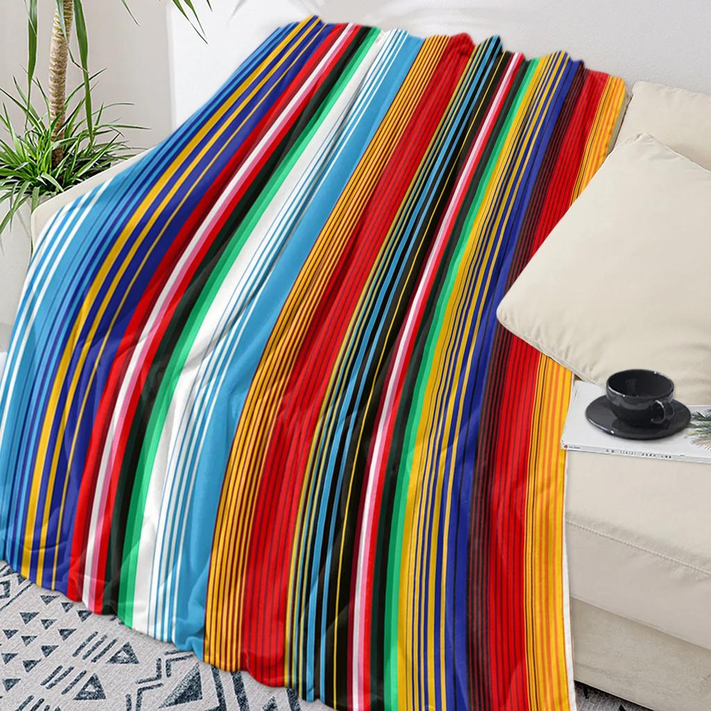 Colorful Mexican Stripes Throw Blanket for Kids Warm Sofa Blanket Flannel Blanket Portable Soft Bedspread