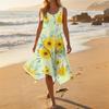 Women Sleeveless Casual Floral Print Midi Dress Round Neck Asymmetric Hem Summer Beach Dress